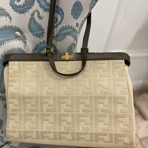 Cream and Brown Shoulder Bag